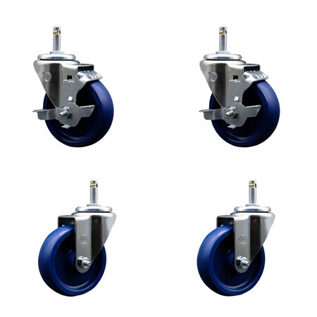 Service Caster 4'' Solid Poly Wheel Swivel 7/16'' Grip Ring Stem Caster Set 2 Brakes, 4PK SCC-GR20S414-SPUS-TLB-716138-2-S-2